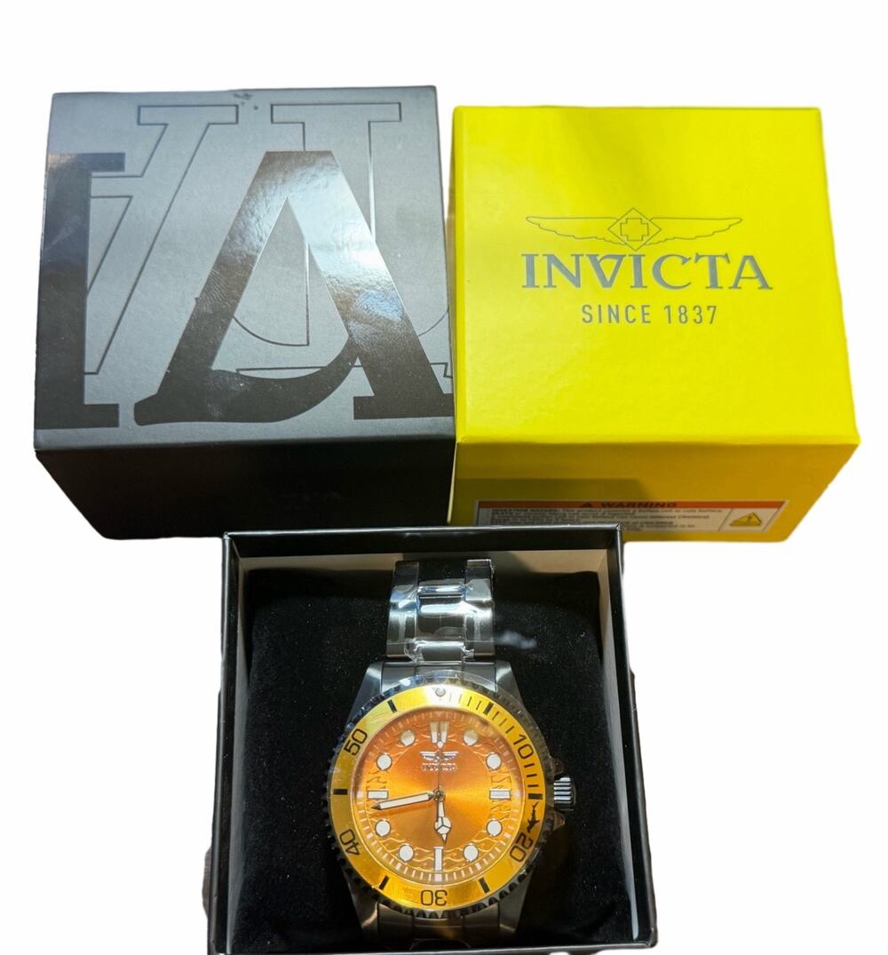 Invicta Pro Diver Men's Watch Orange Dial Gold Bezel Stainless Steel